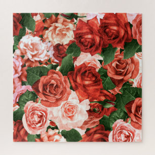 Rosa-rote Rosen zufällige Anordnungen Blumenmuster Puzzle