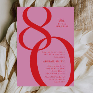 Rosa Rote Schh Es ist eine Überraschung 80. Geburt Einladung