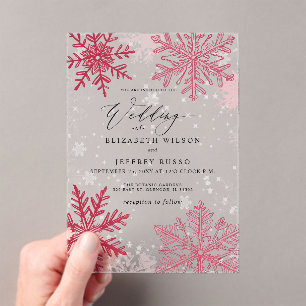 Rosa Rote Schneeflocken Winterhochzeit Acryleinladungen