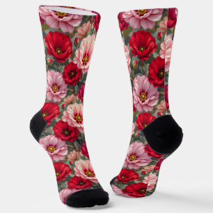 Rosa, rote und mauvefarbene Blumen Socken
