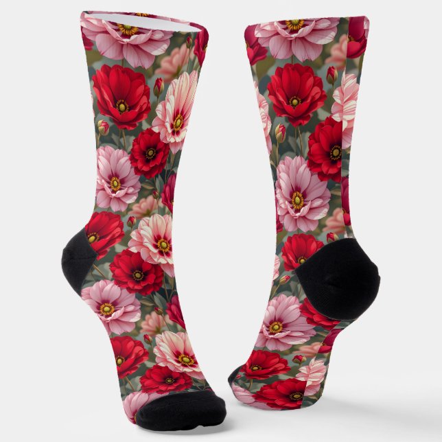Rosa, rote und mauvefarbene Blumen  Socken (Gewinkelt)