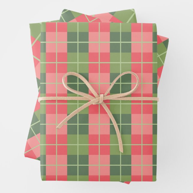 Rosa rote und weiße Quadrate Geschenkpapier Set (Beispiel)