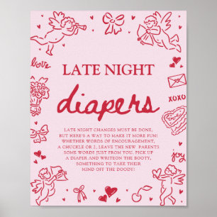 Rosa rote Valentinstag-Baby-Party-Windeln für spät Poster
