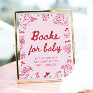 Rosa rote Valentinstag-Baby-Shower-Bücher für Baby Poster