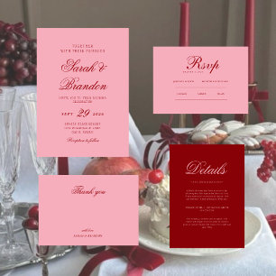Rosa rote Valentinstag-Minimalist-Script-Hochzeit Einladung
