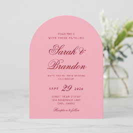 Rosa rote Valentinstag-Minimalist-Script-Hochzeit Einladung