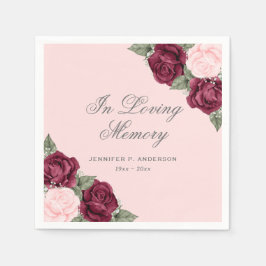 Rosa Rote Wasserfarbe Blumenbeerdigung Serviette