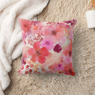 Rosa rote Wasserfarbe floral  Kissen