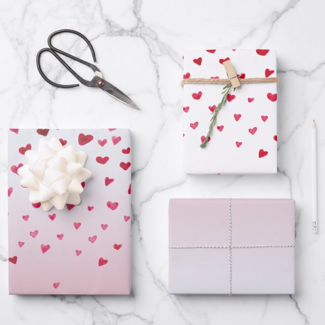 Rosa rote Wasserfarbenherde Geschenkpapier Set (Vorderseite)