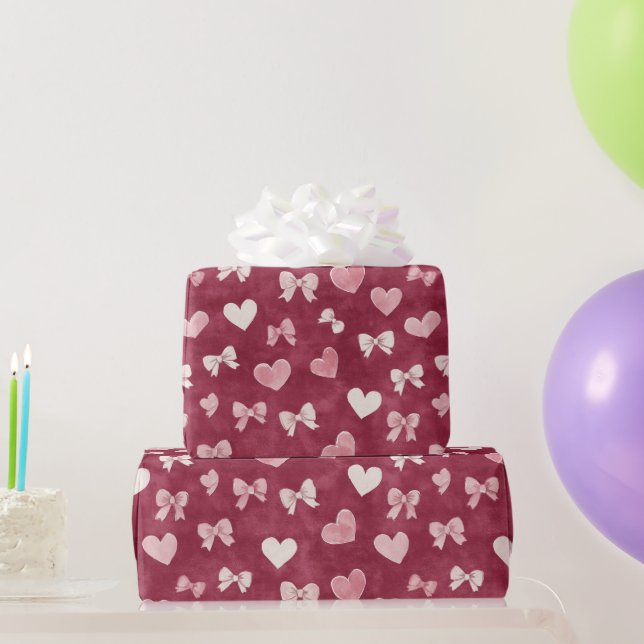 Rosa rote weiße Herzen Geburtstag Geschenkpapier (Partygeschenke)