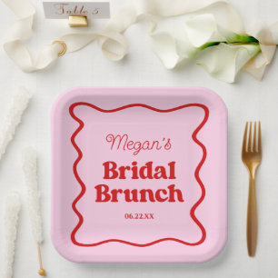 Rosa rote wellige Rand Brautparty Brunch Pappteller