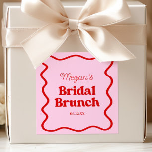 Rosa rote wellige Rand Brautparty Brunch Quadratischer Aufkleber