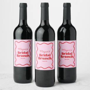 Rosa rote wellige Rand Brautparty Brunch Weinetikett