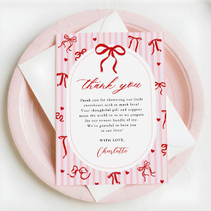 Rosa roter Coquette-Bogen Valentinstag Baby Shower Dankeskarte