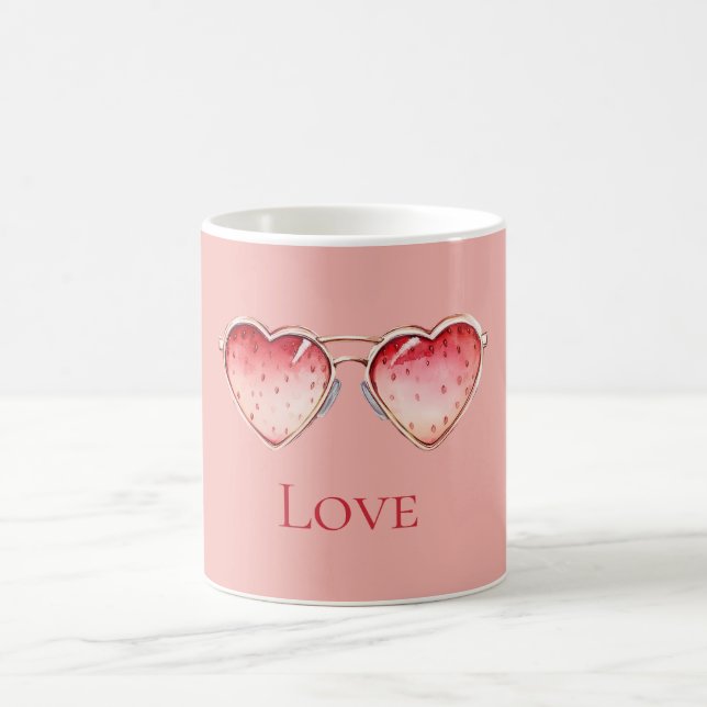 Rosa Roter Erdbeeren-Herz-Brille Kaffeetasse (Mittel)