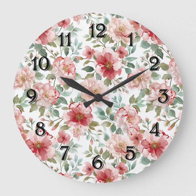 Rosa roter floral   große wanduhr (Vorderseite)