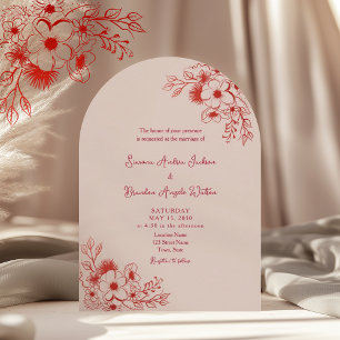Rosa roter floraler QR-Code Hochzeit Einladung