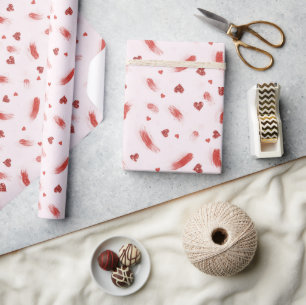 Rosa roter Glitter Herz Streifen Valentinstag Geschenkpapier