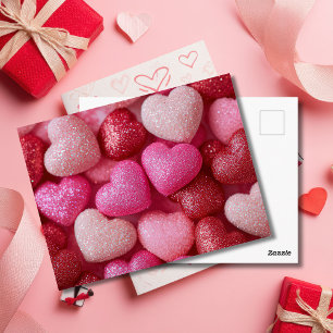 Rosa roter Glitter-Herzen Valentinstag-Karte  Postkarte