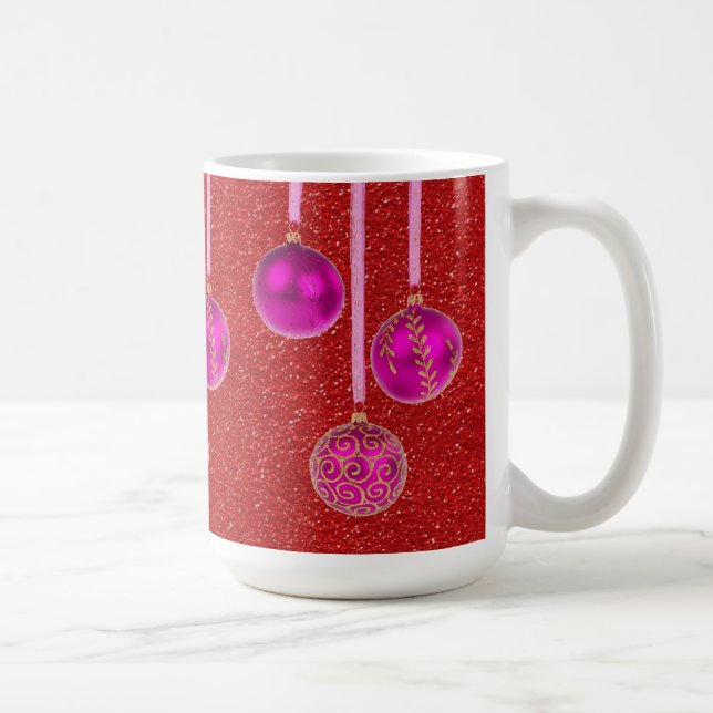 Rosa Roter Glitzer Frohe Weihnachtsbaumbläschen Ta Tasse (Rechts)