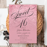 Rosa roter Glitzer ombre chic Skript lila Sweet 16 Einladung<br><div class="desc">Glam dunkelrosa Glitzer ombre Glitzern Girly elegante Sweet 16 Geburtstagsparty ,  mit einem schicken eleganten Skript Kalligraphie Bürste . Foto hinzufügen</div>