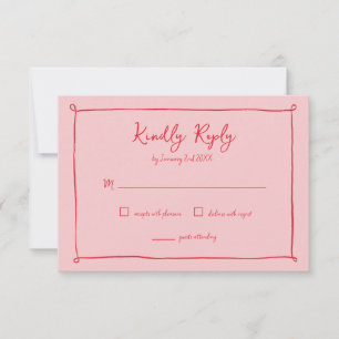 Rosa-roter handgezeichneter Rahmen Hochzeits-RSVP- RSVP Karte