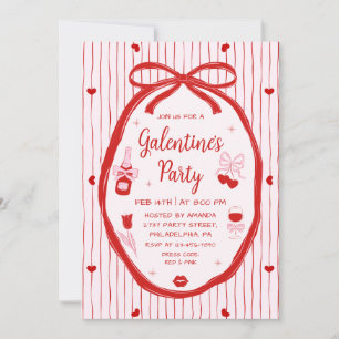 Rosa Roter Koketten-Handgezeichneter Galentine's-P Einladung