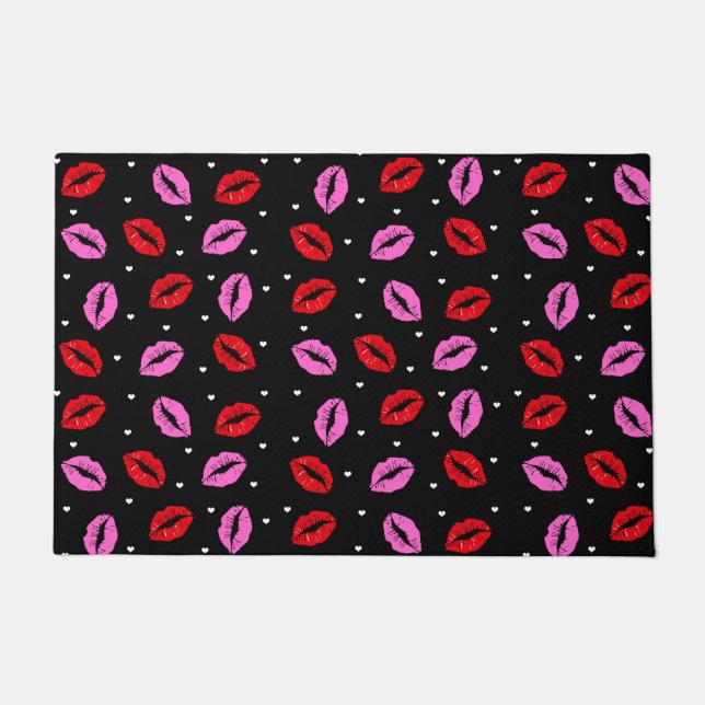 Rosa Roter Lipstick Kiss Prints Hearts Door Mat -  Fußmatte (Vorderseite)
