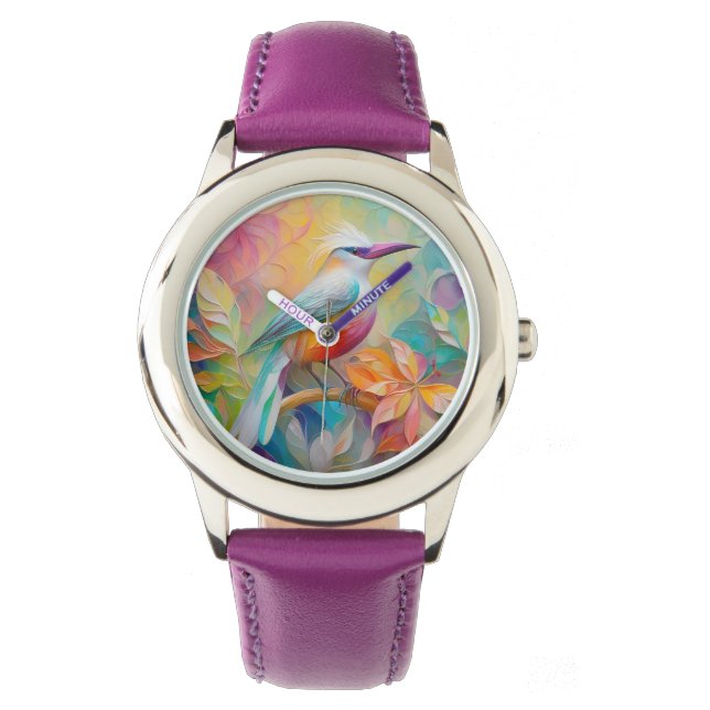 Rosa Roter Vogel Armbanduhr (Vorderseite)