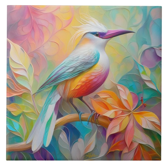 Rosa Roter Vogel Fliese (Vorderseite)