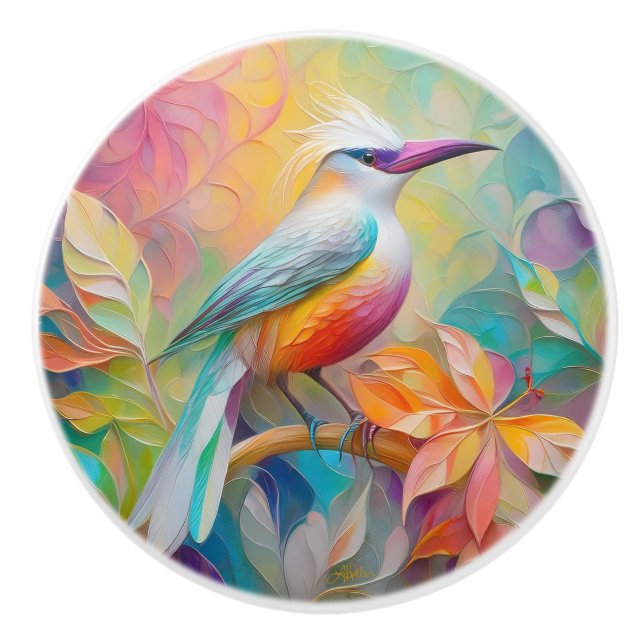 Rosa Roter Vogel Keramikknauf (Vorderseite)