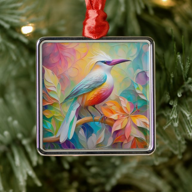 Rosa Roter Vogel Ornament Aus Metall (Baum)