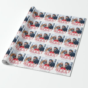 Rosa rotes frohes Weihnachtsfest Schrift Familienf Geschenkpapier