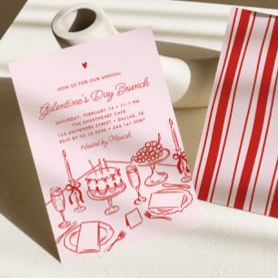 Rosa & rotes Herz Galentine's Day Brunch Einladung
