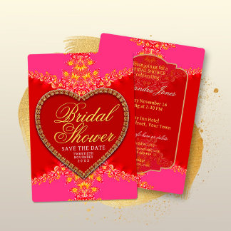 Rosa rotes Herz Goldspitze Mädchen Party Junggesel Einladung
