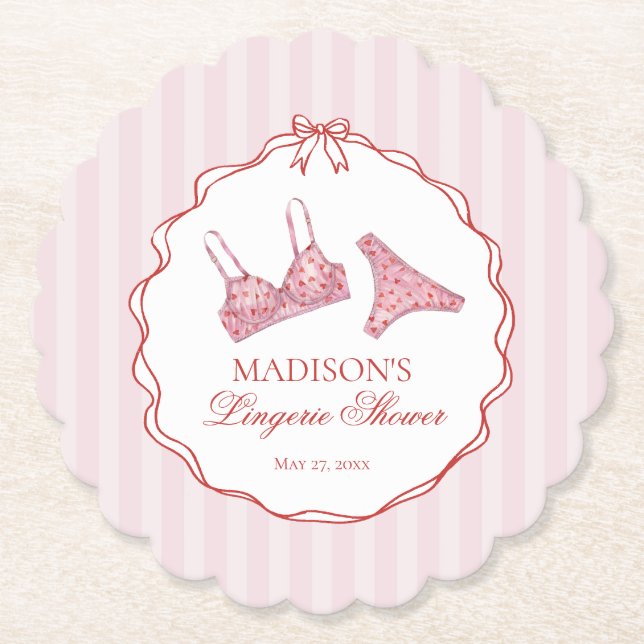 Rosa & rotes Herz Wäsche Dusche Slip Party Untersetzer (Vorderseite)