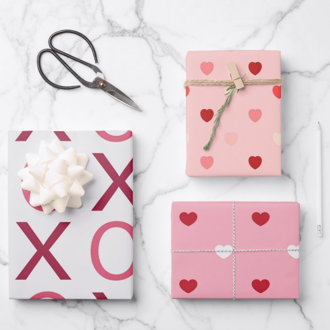 Rosa rotes Herz Xo Xo Geschenkpapier Set (Vorderseite)