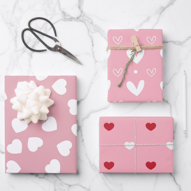 Rosa rotes Herz Xo Xo Geschenkpapier Set (Vorderseite)