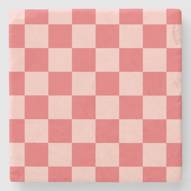 Rosa rotes Karo-Gingham-Muster Steinuntersetzer (Vorderseite)