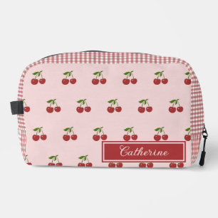 Rosa rotes Kirsch-Gingham-Muster einfaches Obst Waschbeutel