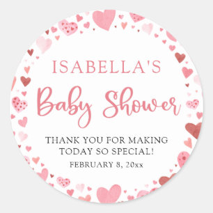 Rosa Rotes Valentinstag Eine kleine Süße Babyparty Runder Aufkleber