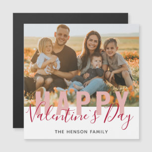 Rosa rotes Valentinstag-Script Familienfoto Magnetkarte