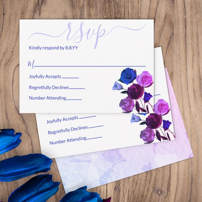Rosa, Royal Blue, Berry Violet Wedding Floral UAWG Hinweiskarte (berry purple dark blue wine wedding color palette rsvp enclosure cards reply response botanical rose)