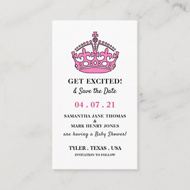 Rosa Royal Crown, aufgeregt und Save the Date Begleitkarte (Vorderseite)