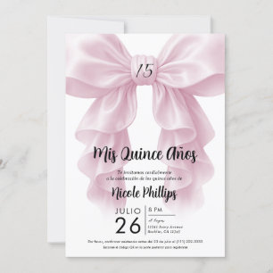 Rosa Ruffle Cascade Bow Elegantes Quinceñera Party Einladung