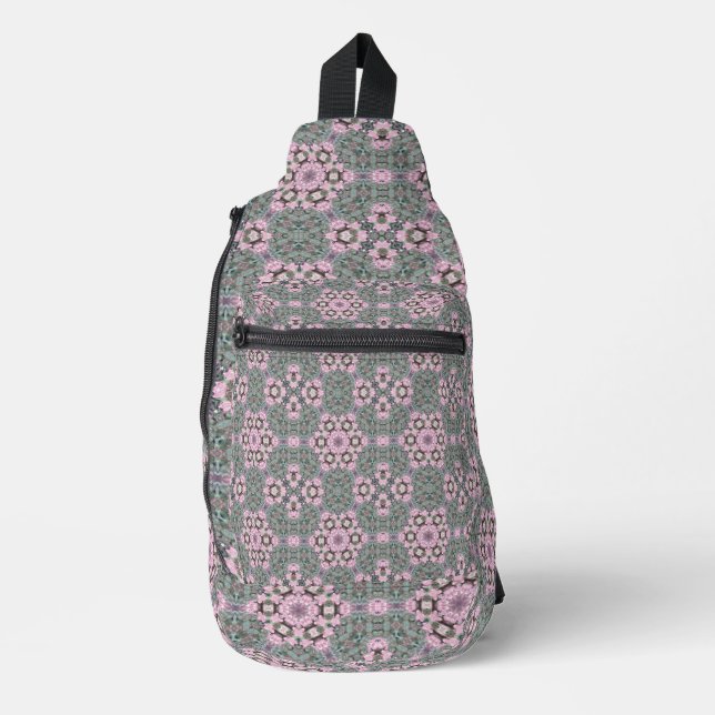 Rosa runde Blume Formen Symmetrie Crossbody Bag (Vorderseite)