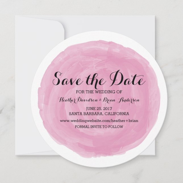 Rosa runde Wasserfarbe Save the Date einladen (Vorderseite)