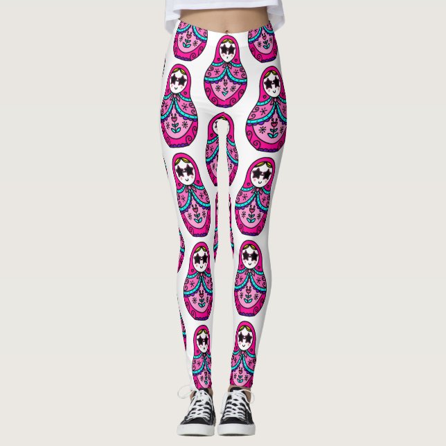 Rosa Russische Puppe Leggings (Vorderseite)