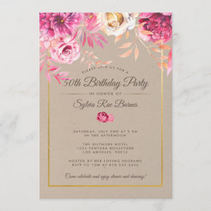 Rosa Rustikale 50. Geburtstagsparty Einladung
