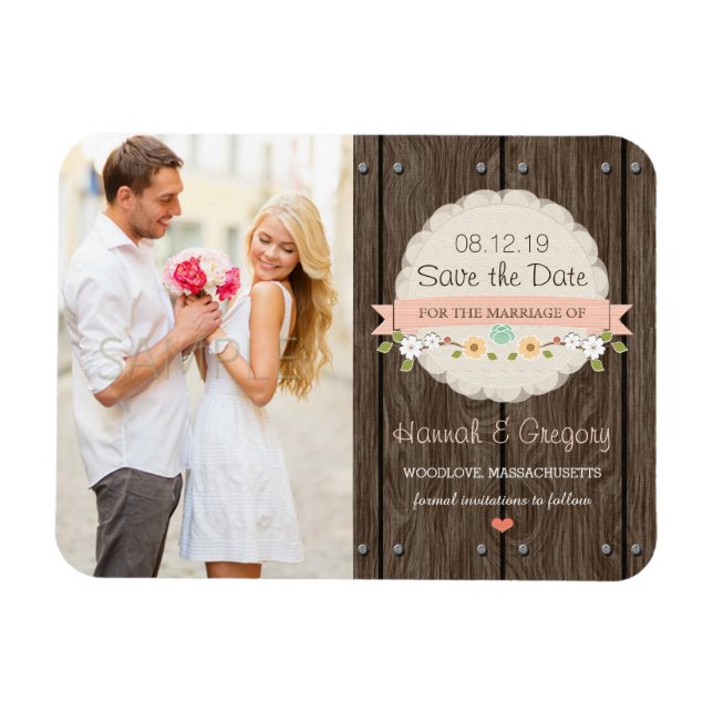 Rosa rustikale Blumen Boho Save-the-Date Magnet (Horizontal)